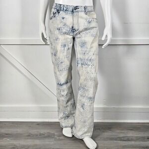 Decibel Dry Goods Mens 36x34 Geometric Tribal Print Acid Wash Jeans Straight Leg